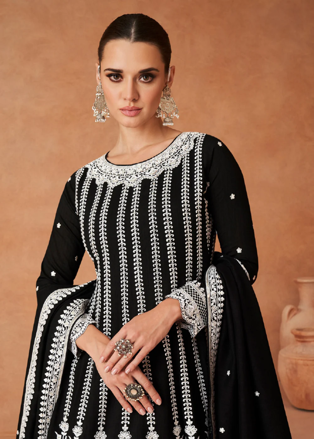 Premium Silk Embroidered Black Festive Sharara Suit - Image 2