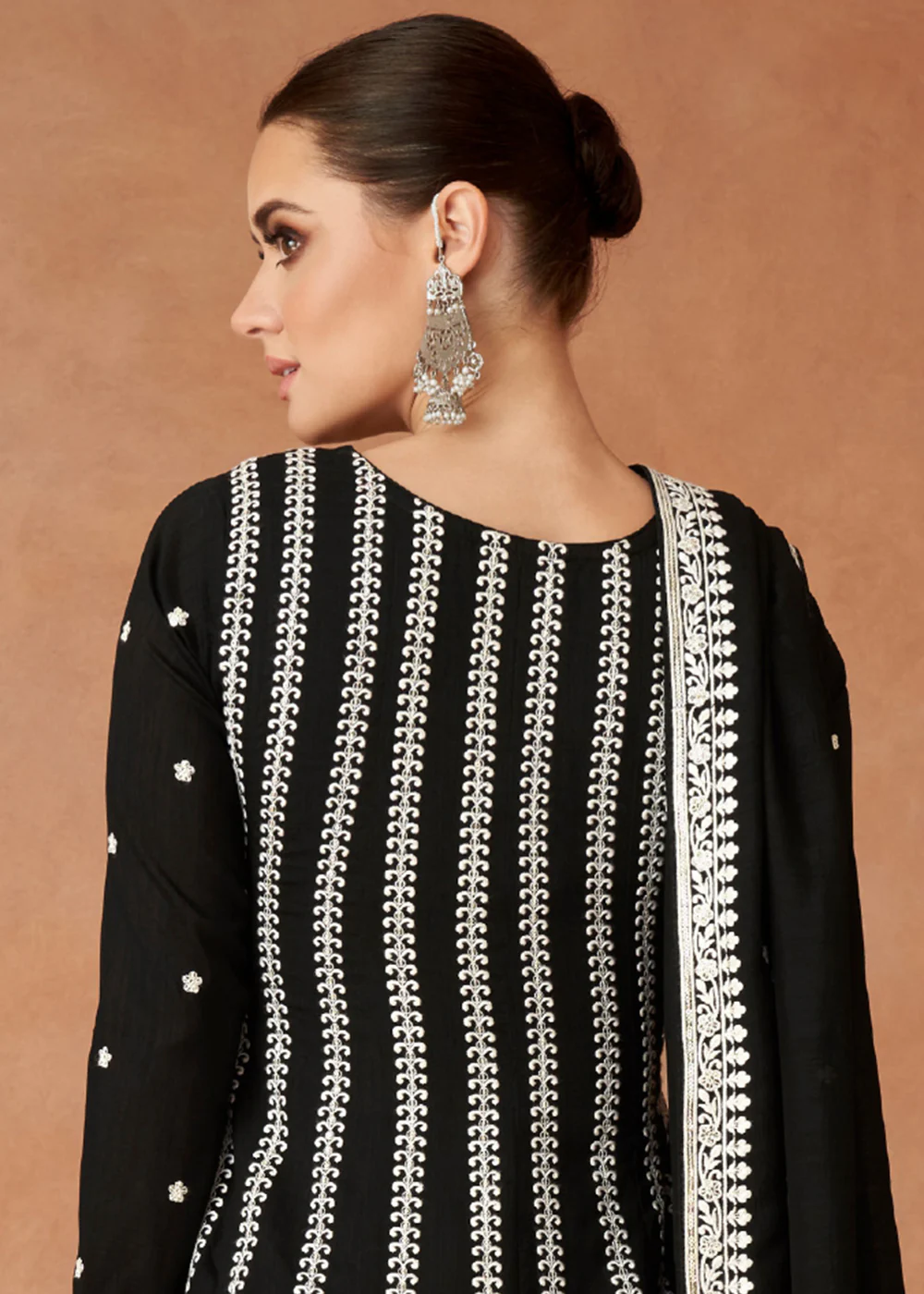 Premium Silk Embroidered Black Festive Sharara Suit - Image 3