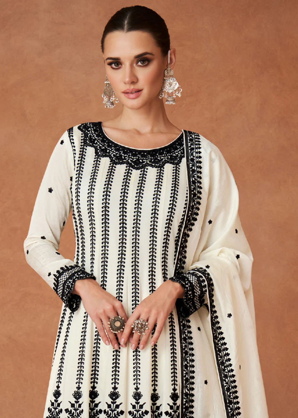 Premium Silk Embroidered Off White Festive Sharara Suit - Image 2