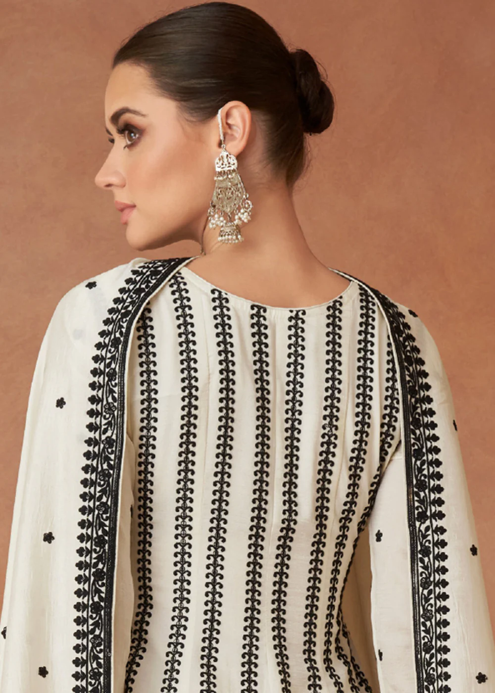 Premium Silk Embroidered Off White Festive Sharara Suit - Image 3
