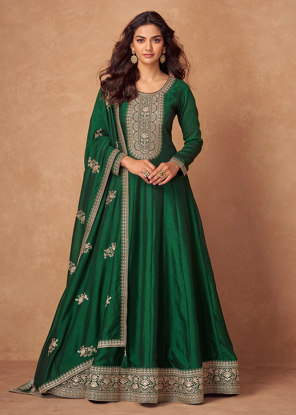 Premium Silk Green Embroidered Festive Wear Anarkali Suit