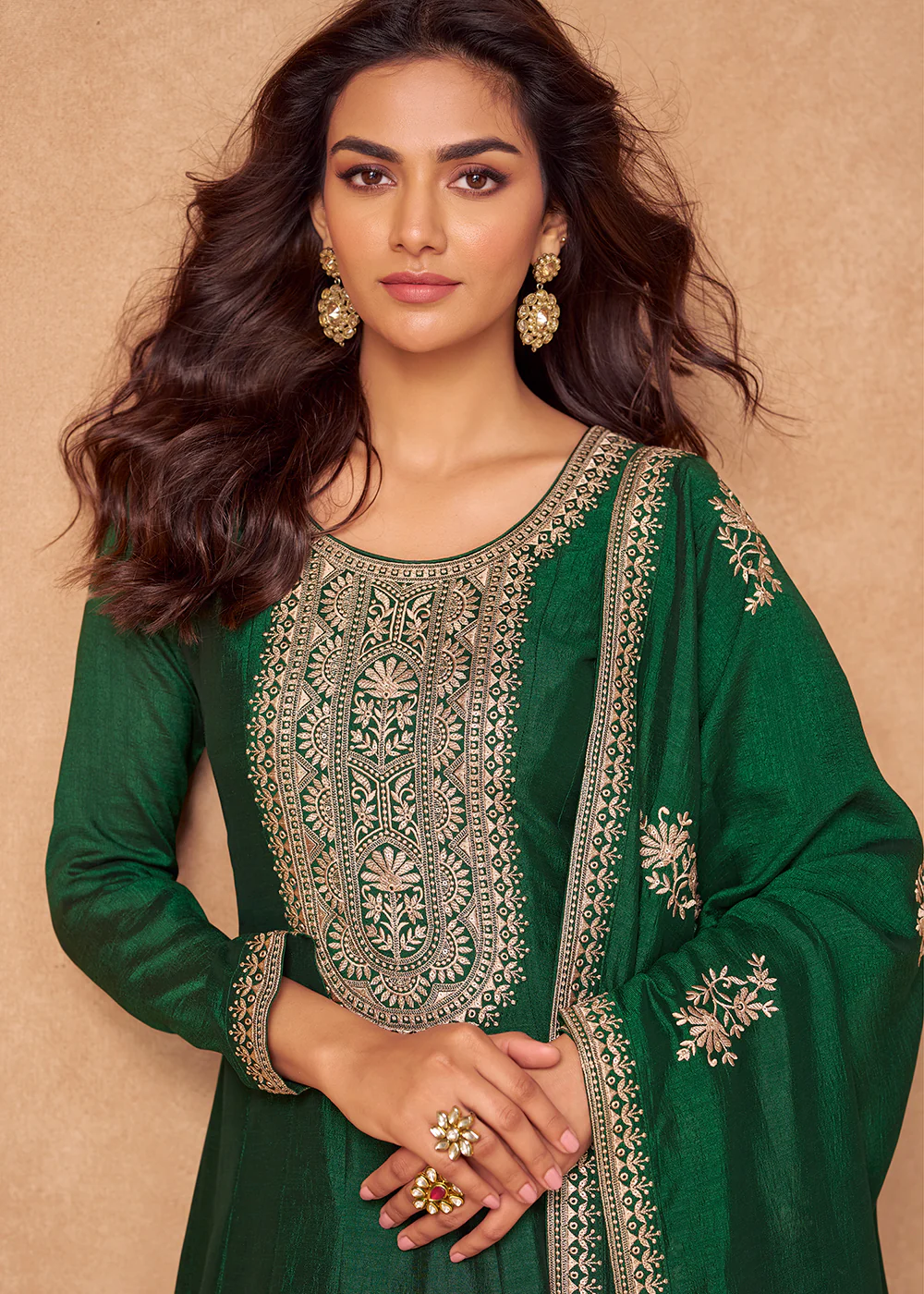 Premium Silk Green Embroidered Festive Wear Anarkali Suit - Image 4