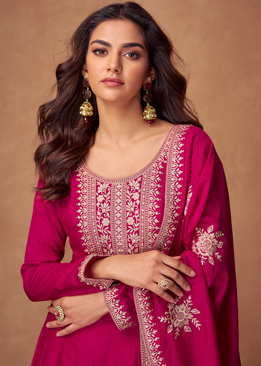Premium Silk Magenta Embroidered Festive Wear Anarkali Suit - Image 2