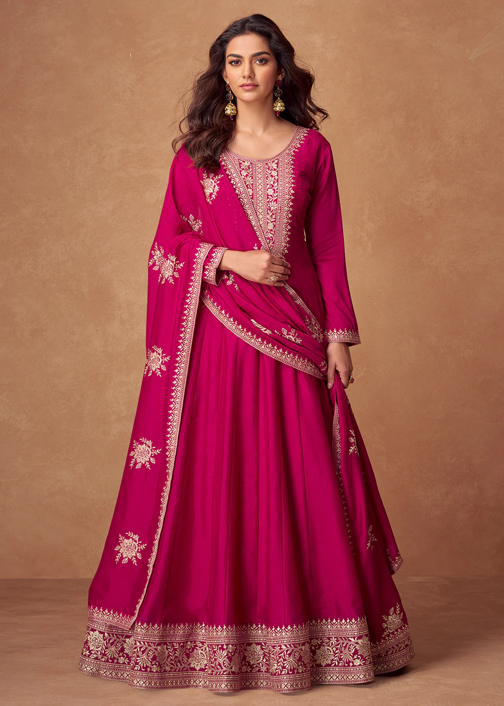 Premium Silk Magenta Embroidered Festive Wear Anarkali Suit - Image 3