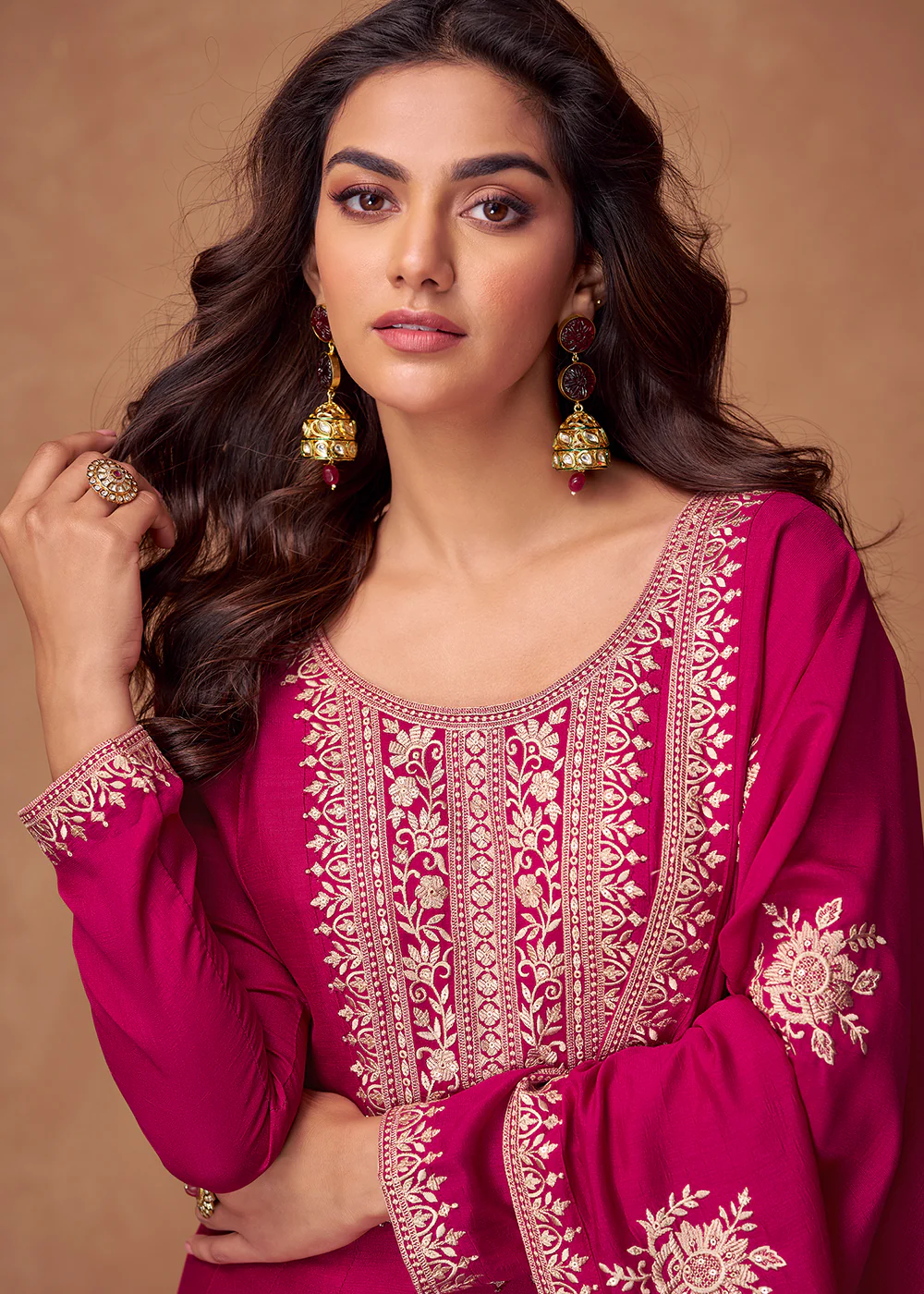 Premium Silk Magenta Embroidered Festive Wear Anarkali Suit - Image 4