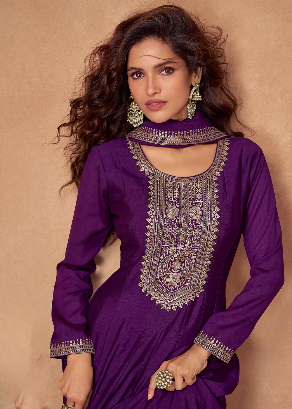 Premium Silk Purple Embroidered Festive Wear Anarkali Suit - Image 2