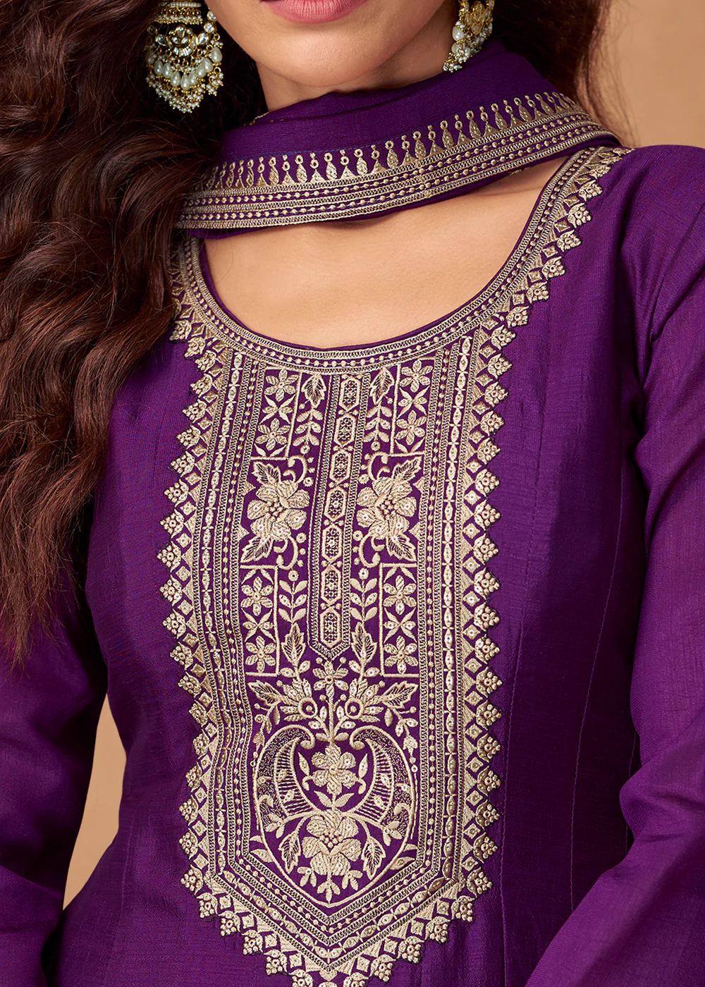 Premium Silk Purple Embroidered Festive Wear Anarkali Suit - Image 3