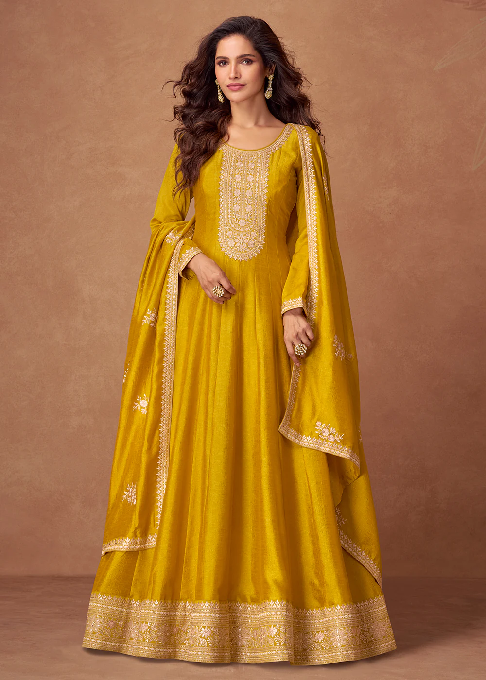 Premium Silk Yellow Embroidered Festive Wear Anarkali Suit