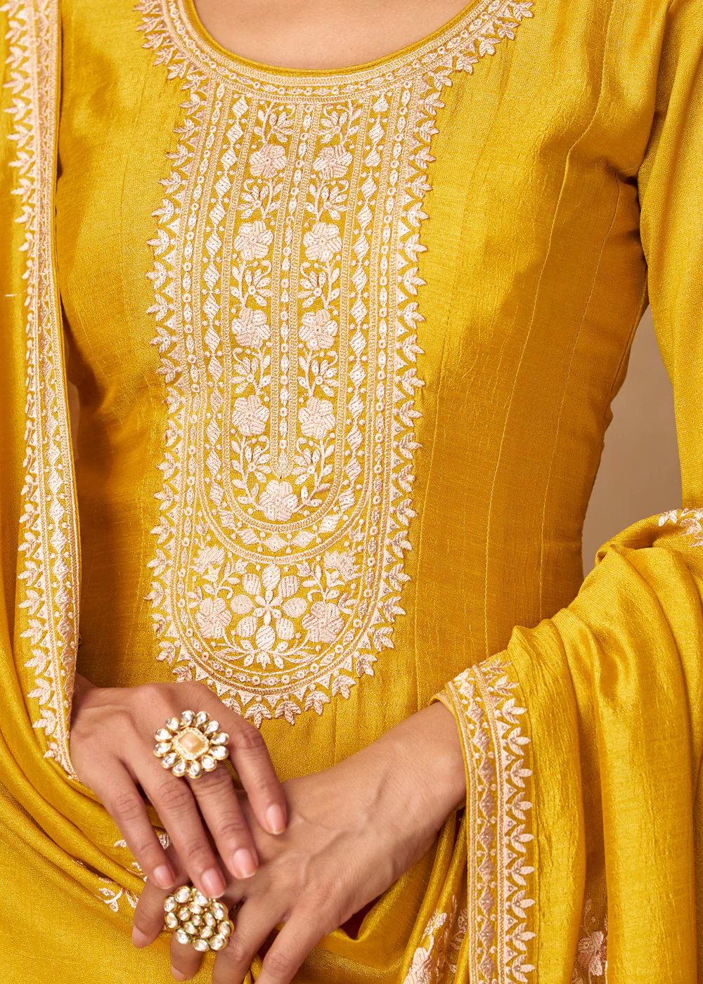Premium Silk Yellow Embroidered Festive Wear Anarkali Suit - Image 4