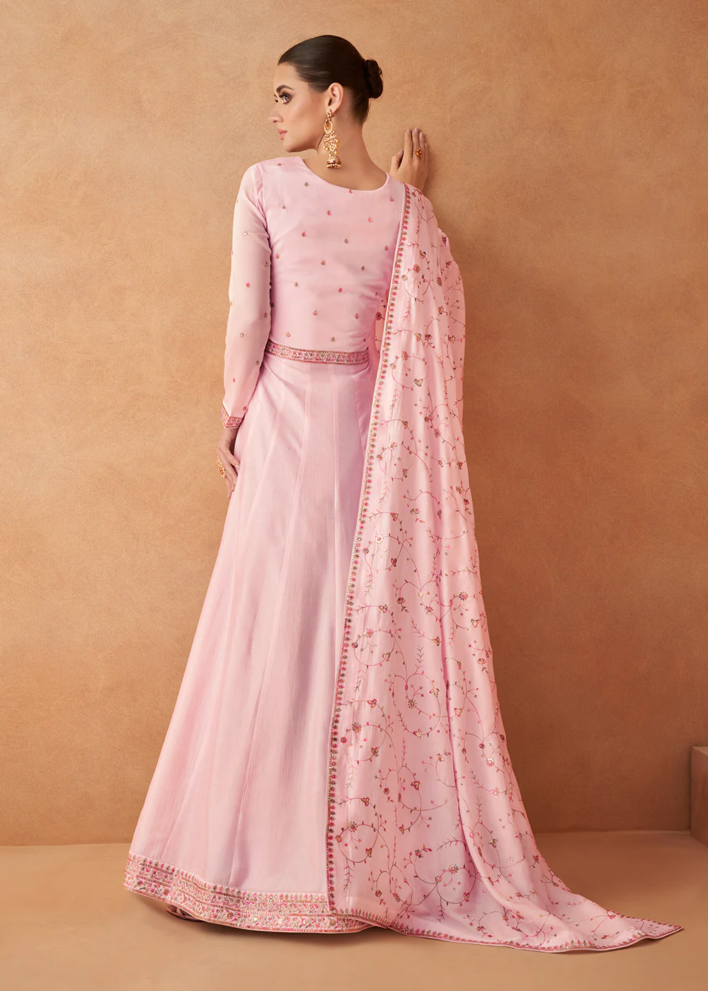 Premium Soft Pink Sequins & Thread Designer Anarkali Suit - Image 3