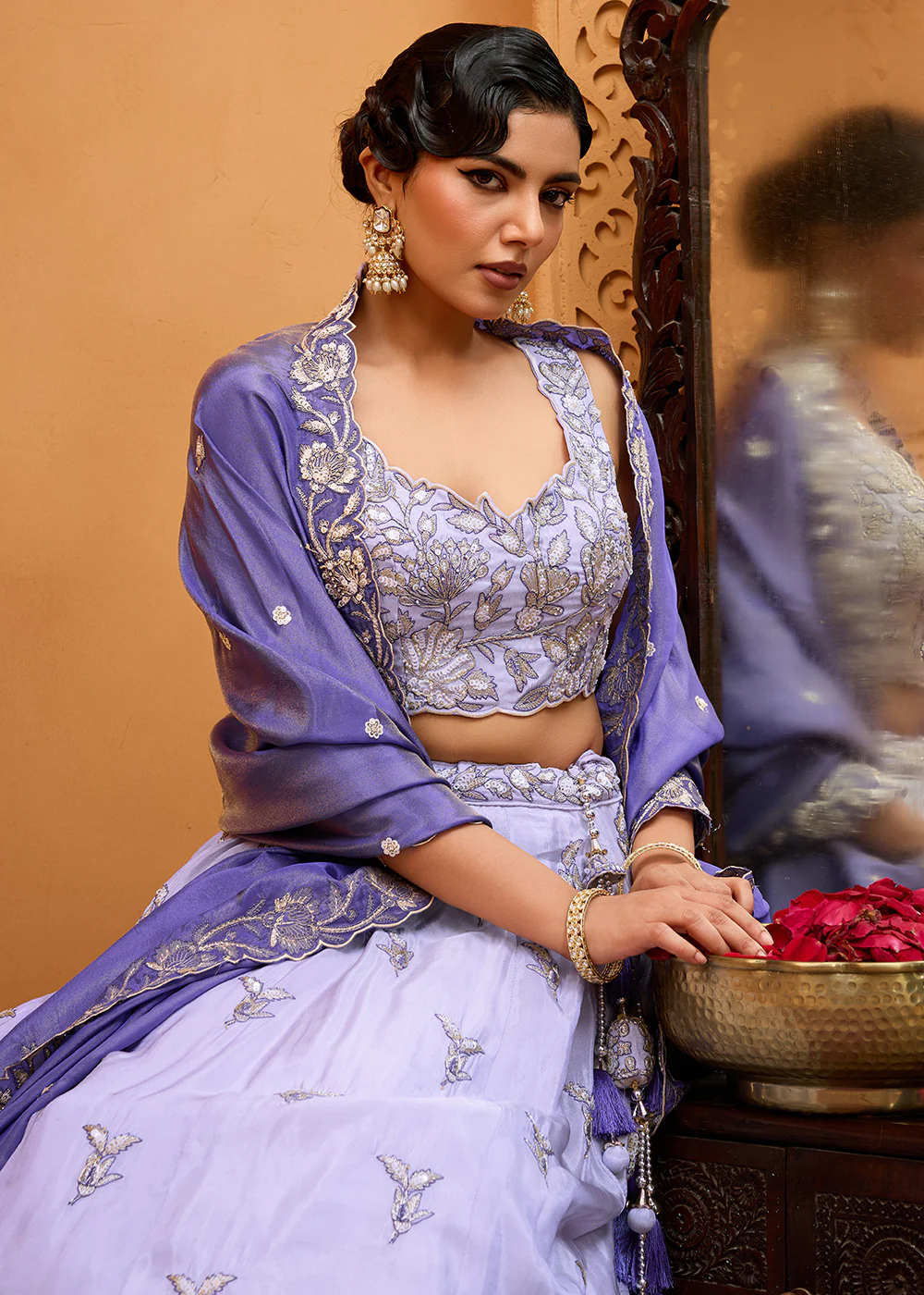 Premium Tissue Fabric Lavender Wedding Lehenga CHoli - Image 2