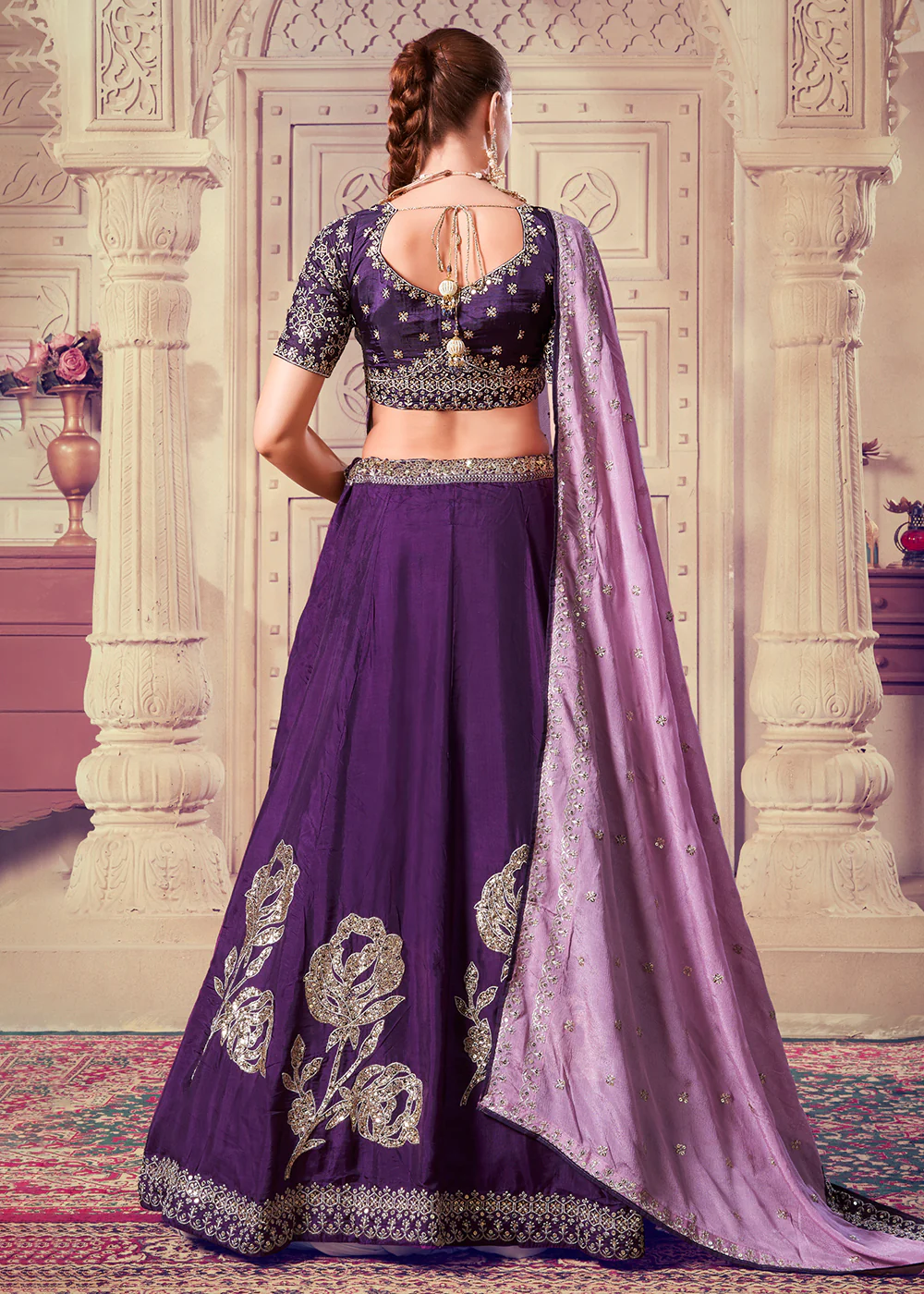 Premium Wine Sequins Embroidered Designer Lehenga Choli - Image 3