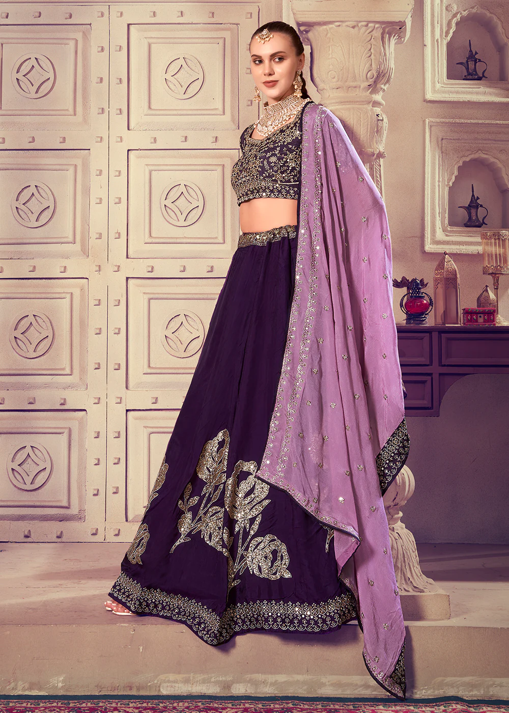 Premium Wine Sequins Embroidered Designer Lehenga Choli - Image 4