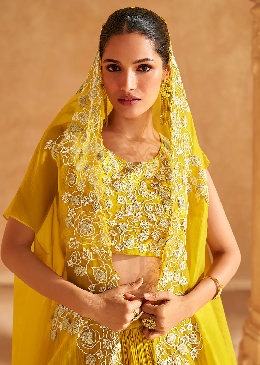 Premium Yellow Embroidered Chinnon Designer Lehenga Choli - Image 2