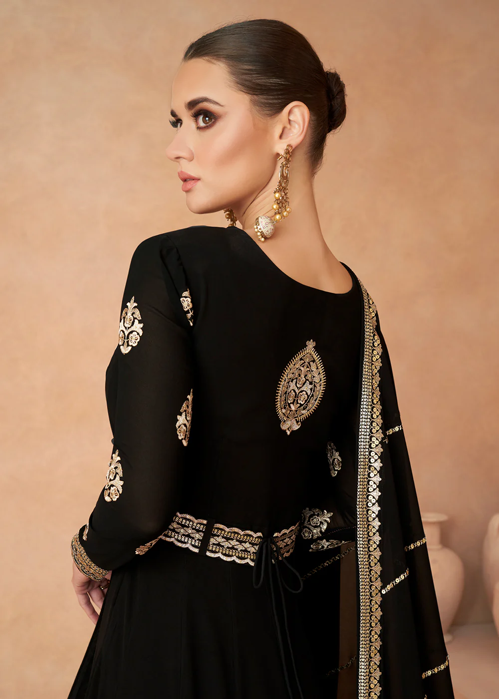 Pretty Black Sequins Embroidered Georgette Designer Gown - Image 3