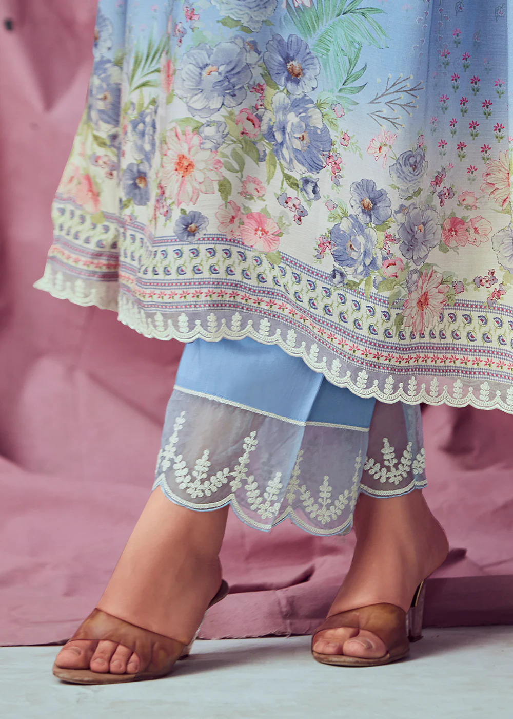 Pretty Blue Muslin Cotton Printed Trendy Salwar Kurta Set - Image 3