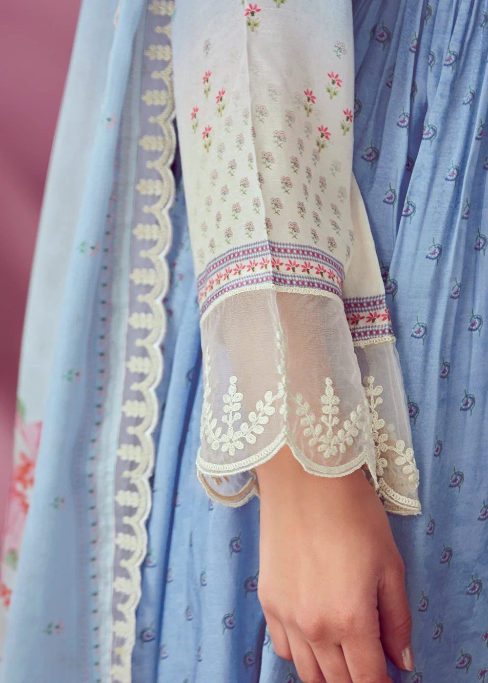 Pretty Blue Muslin Cotton Printed Trendy Salwar Kurta Set - Image 4