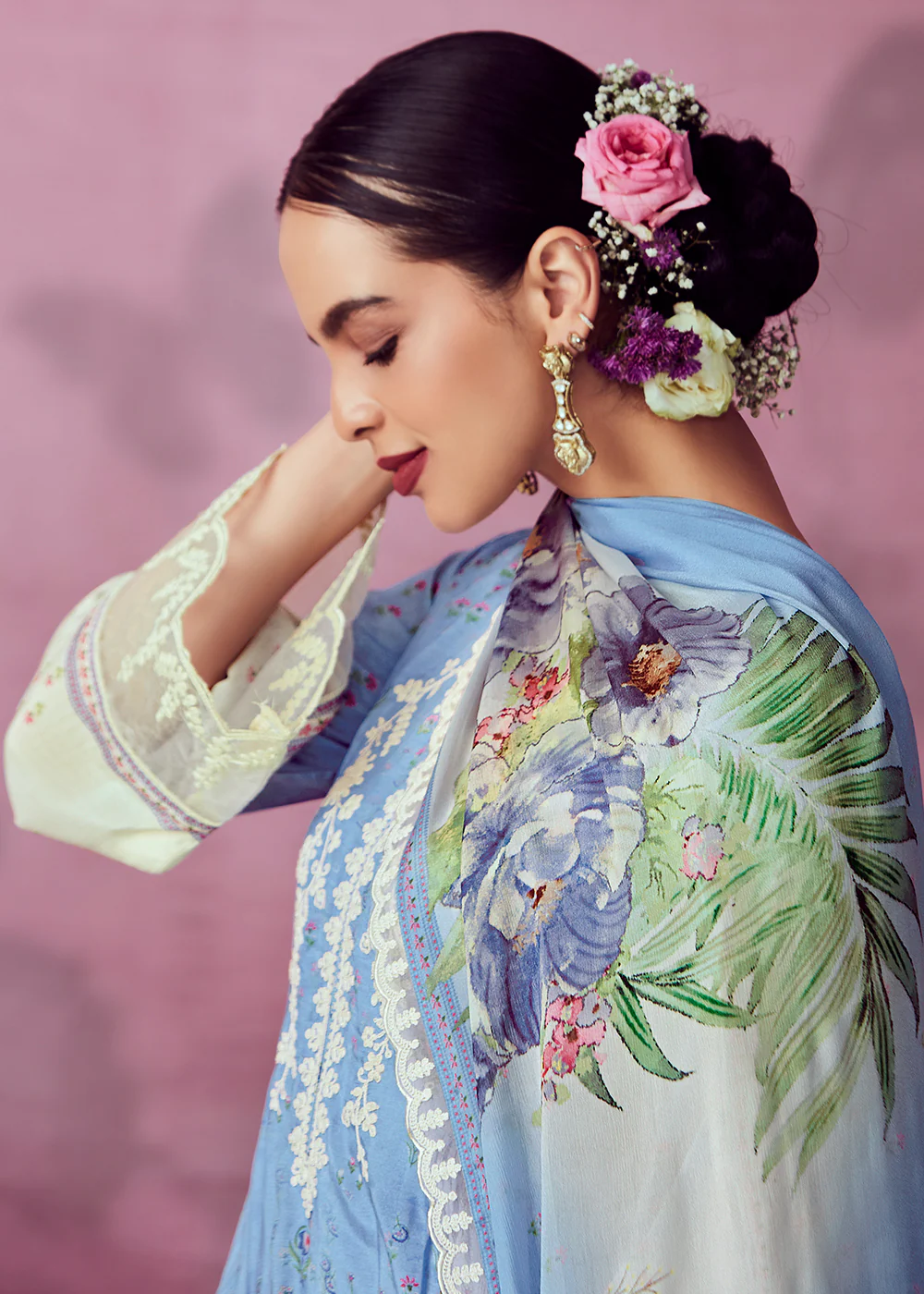 Pretty Blue Muslin Cotton Printed Trendy Salwar Kurta Set - Image 5