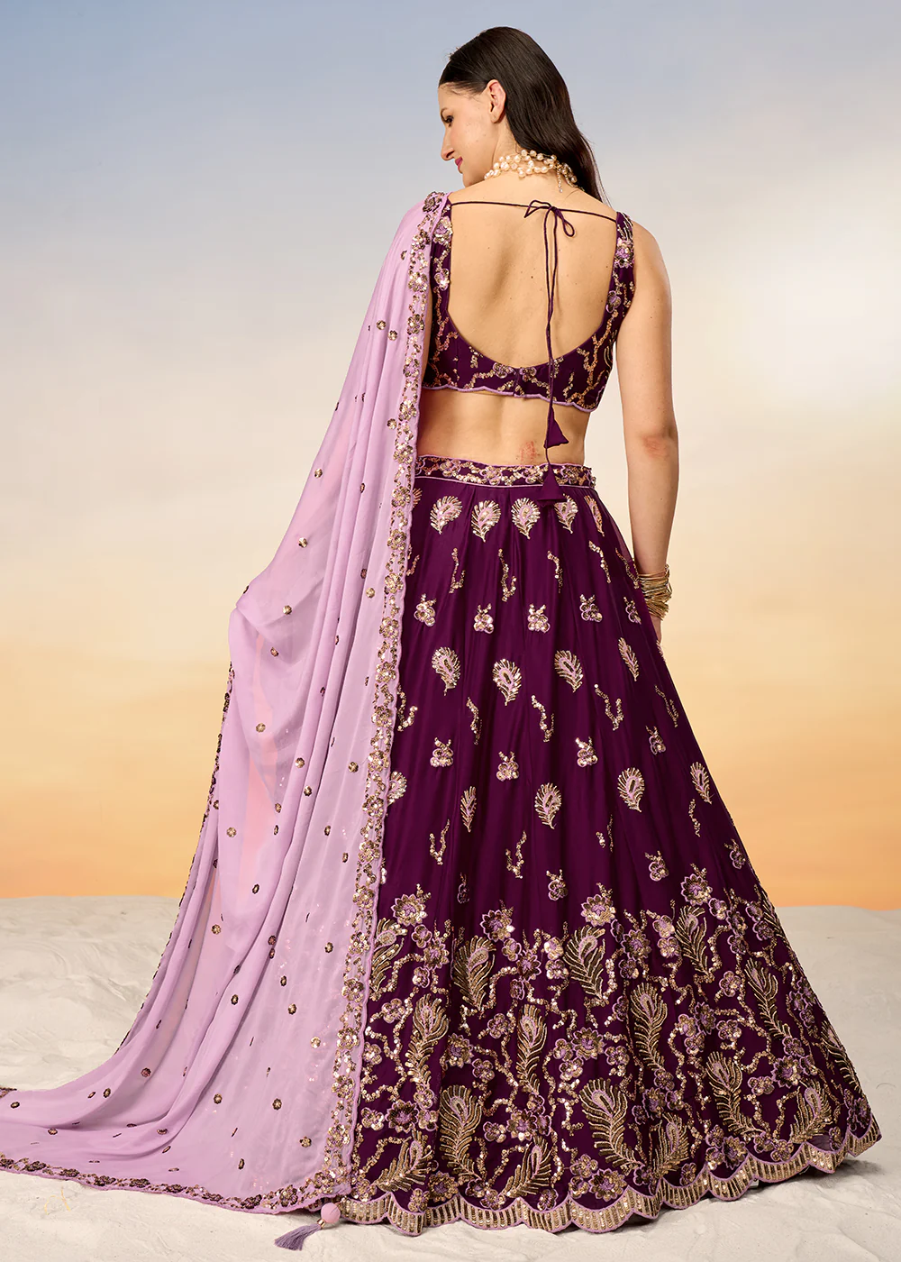 Pretty Burgundy Sequins Embroidered Designer Lehenga Choli - Image 3