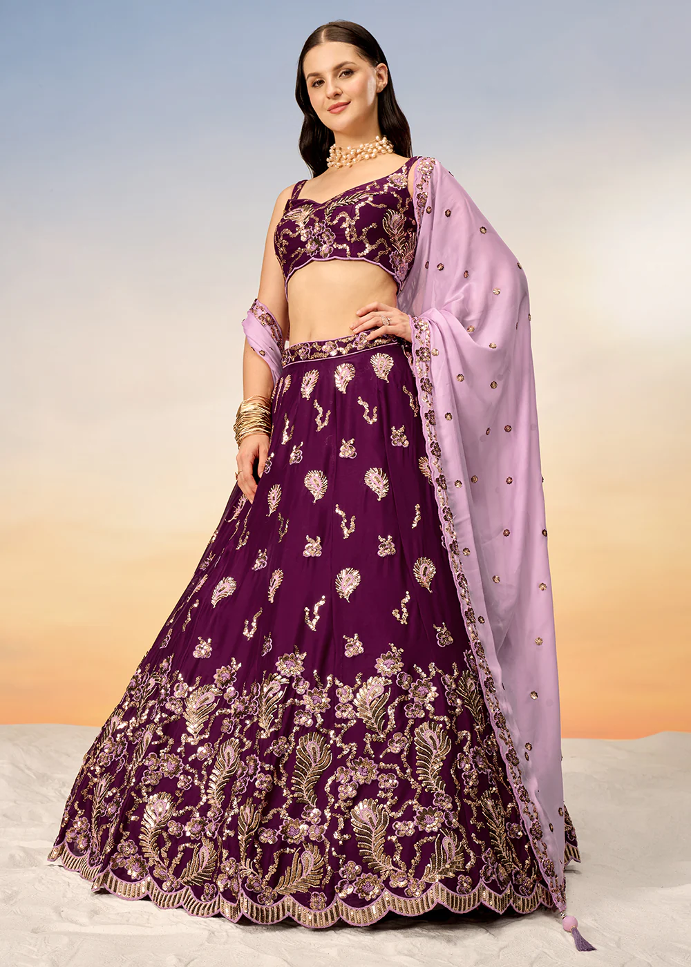 Pretty Burgundy Sequins Embroidered Designer Lehenga Choli - Image 4