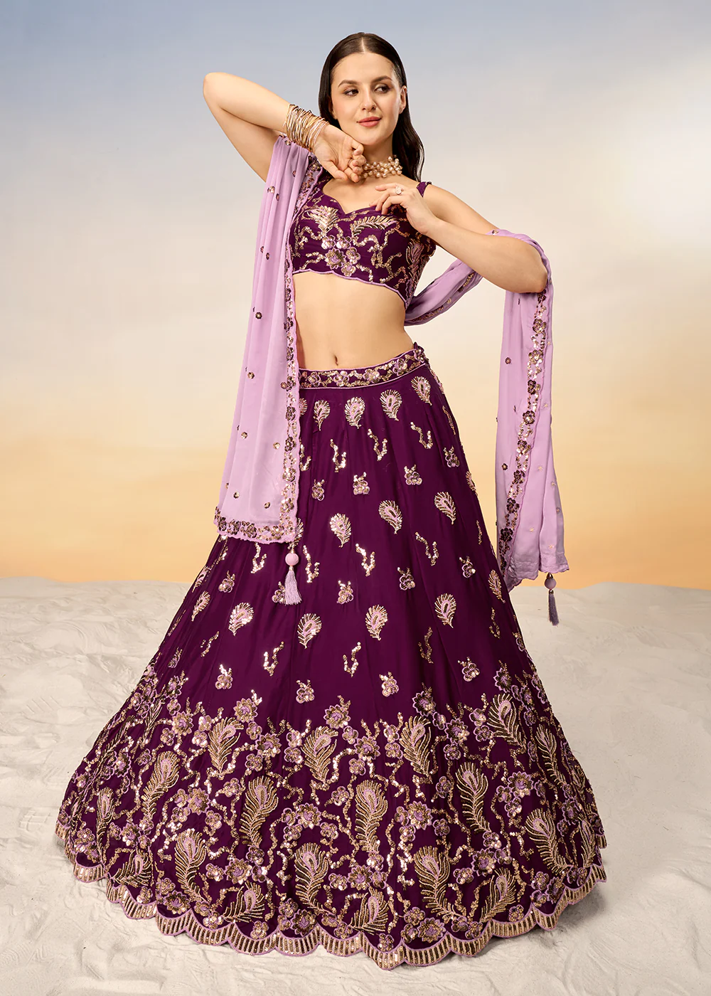 Pretty Burgundy Sequins Embroidered Designer Lehenga Choli - Image 5