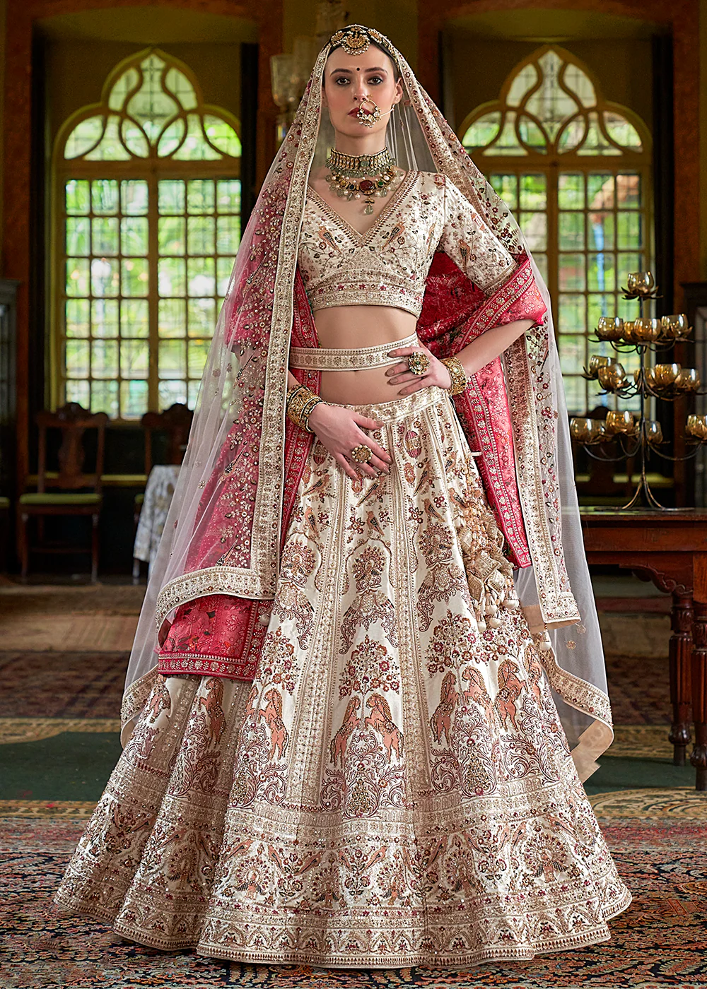 Pretty Cream Bridal Tone Silk Designer Lehenga Choli