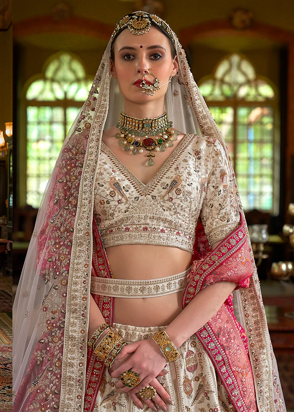 Pretty Cream Bridal Tone Silk Designer Lehenga Choli - Image 2