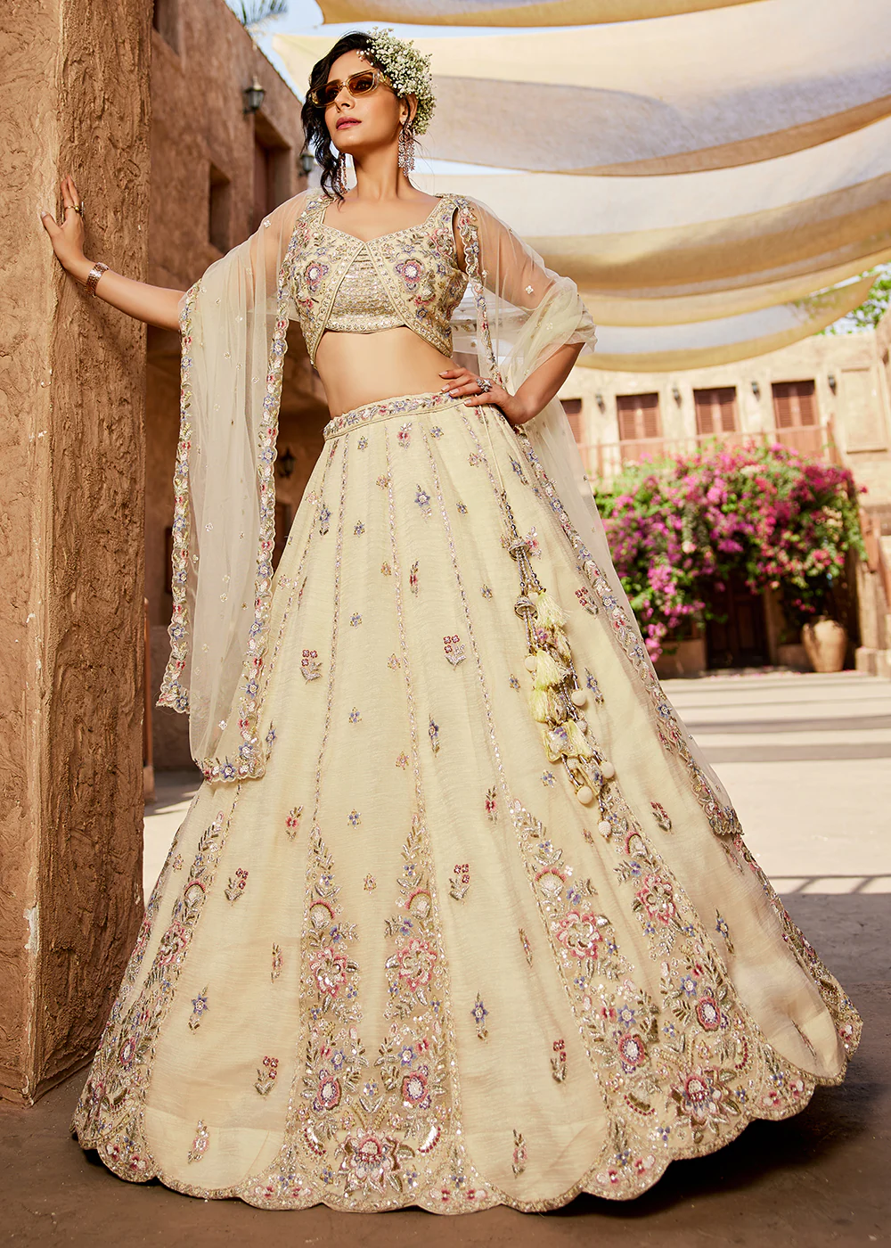 Pretty Cream Sequins Embroidered Wedding Lehenga Choli - Image 6