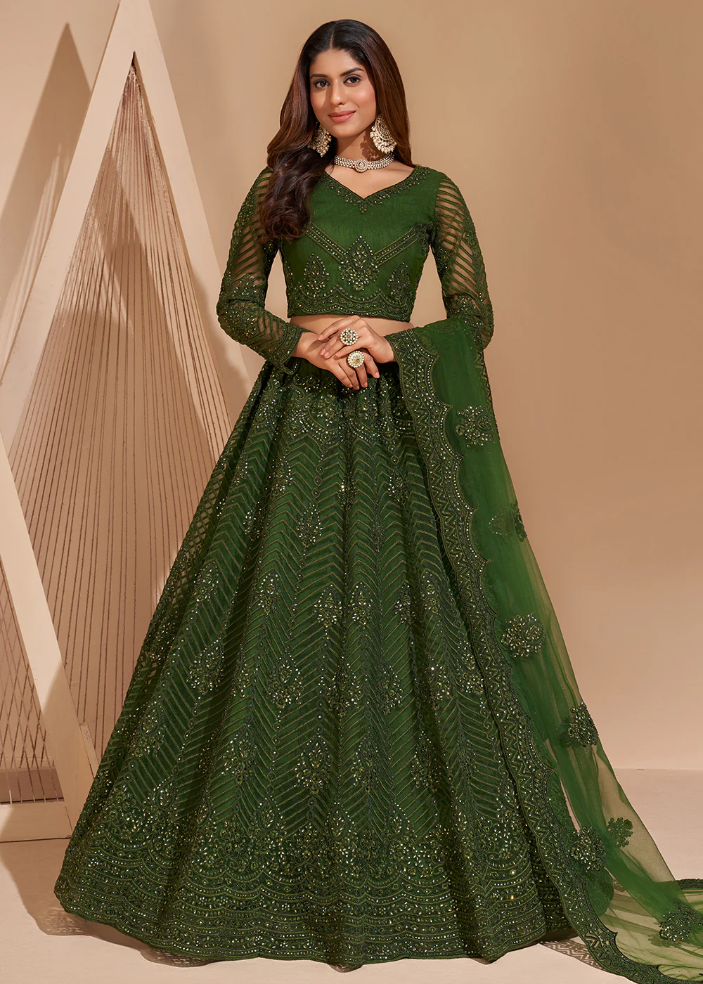 Pretty Green Designer Bridesmaids Wedding Lehenga Choli