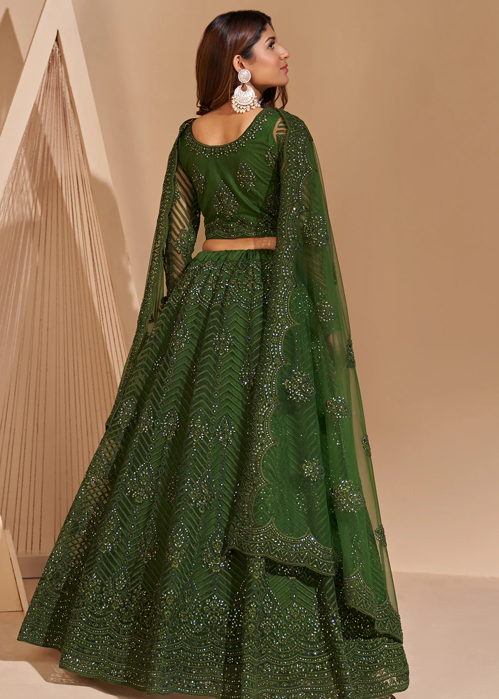 Pretty Green Designer Bridesmaids Wedding Lehenga Choli - Image 4