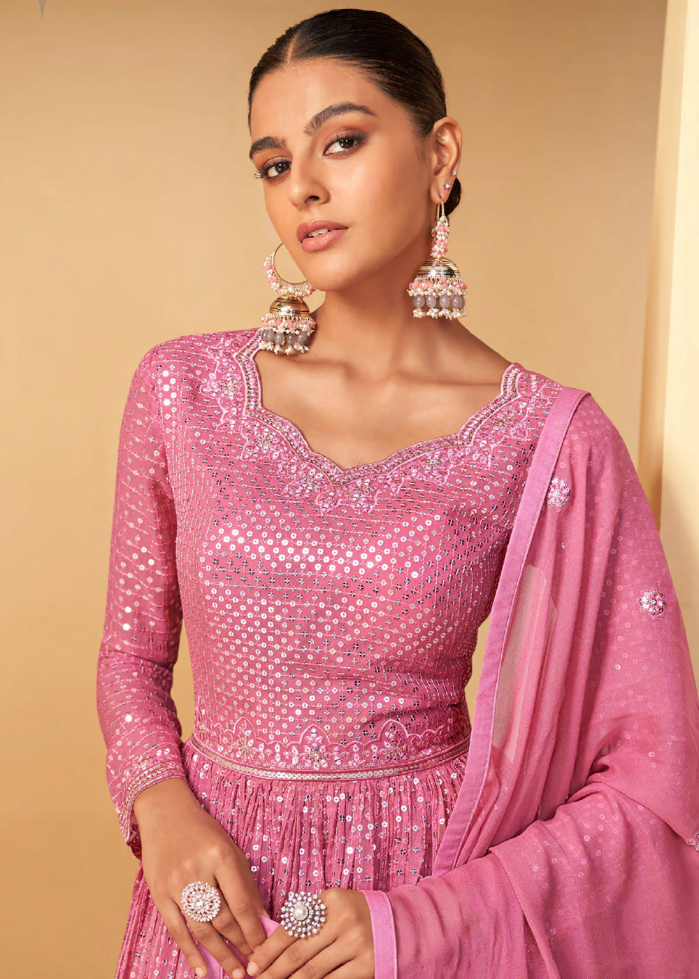 Pretty Light Pink Sequins Embroidered Sharara Style Suit - Image 2