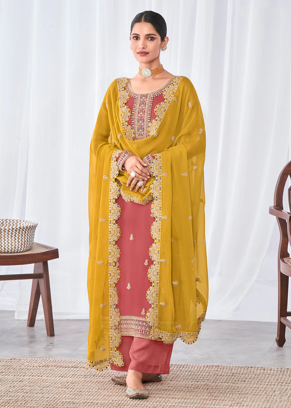 Pretty Looking Peach Indian Party Wear Salwar Suit - Image 3