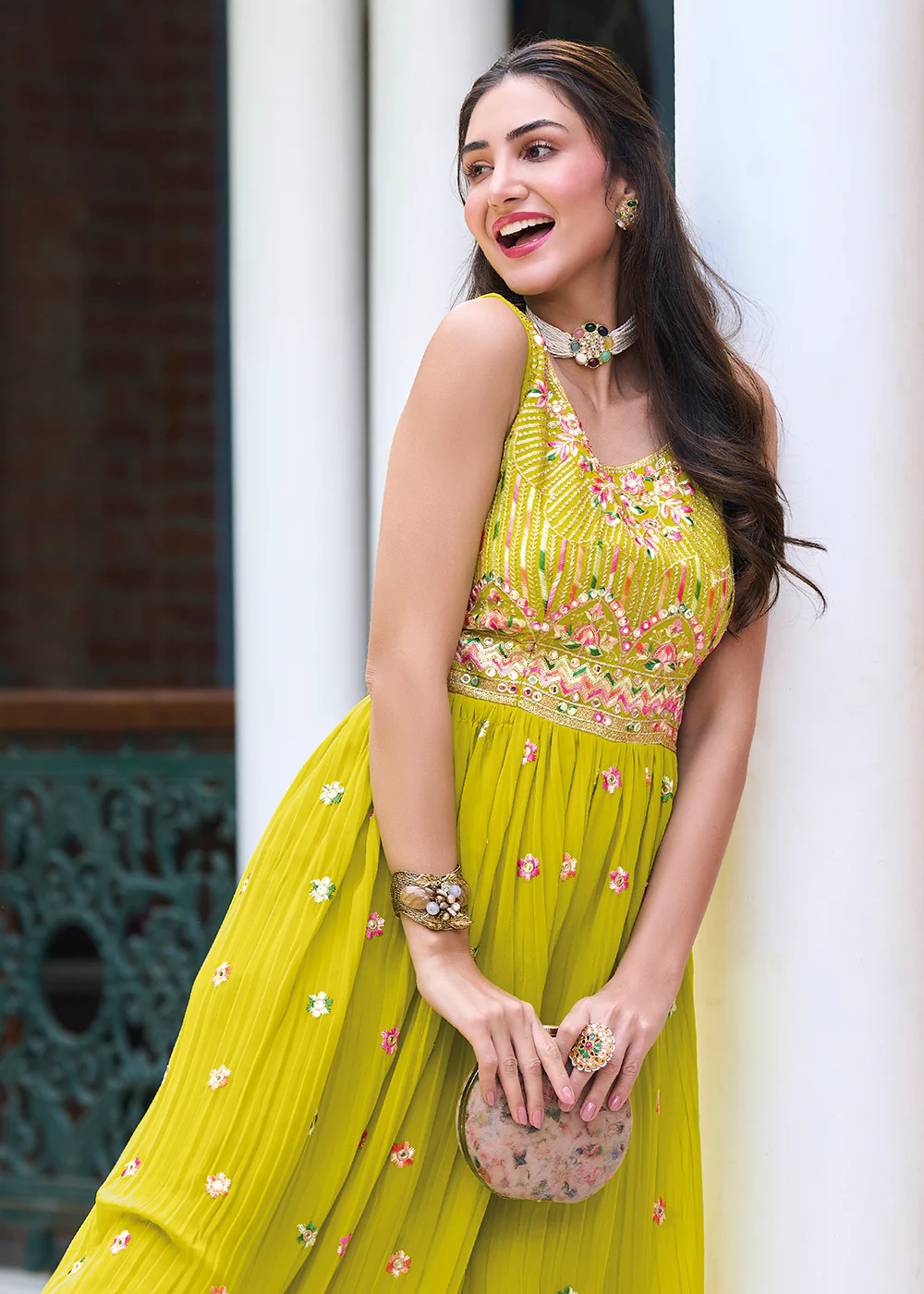 Pretty Mustard Indo-Western Embroidered Georgette Jumpsuit - Image 4
