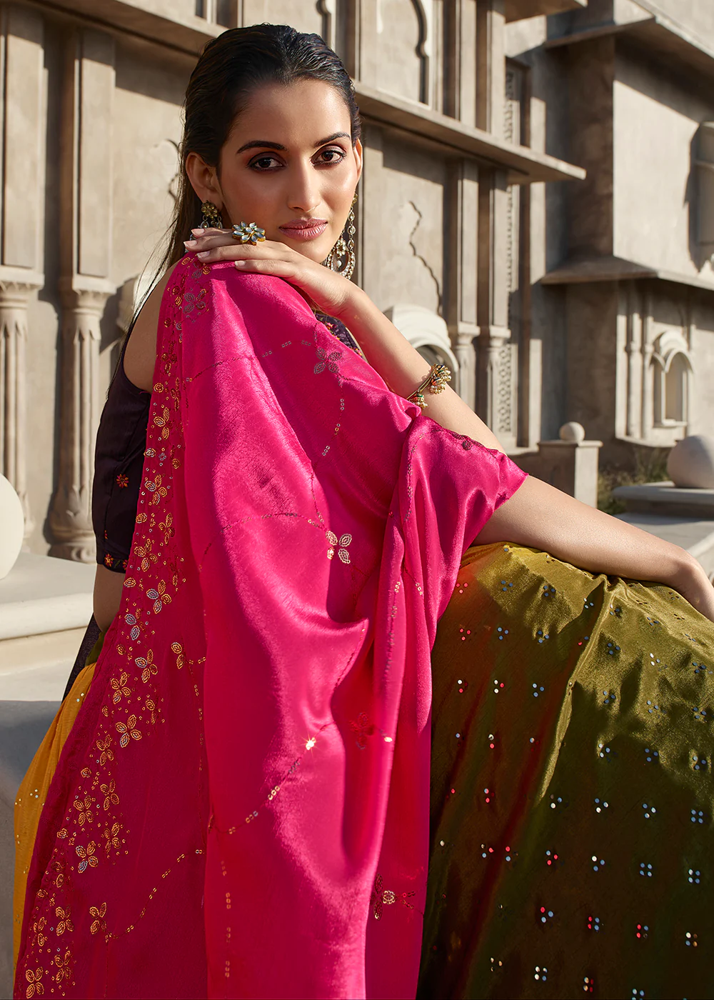Pretty Mustard Olive Embroidered Designer Lehenga Choli - Image 4