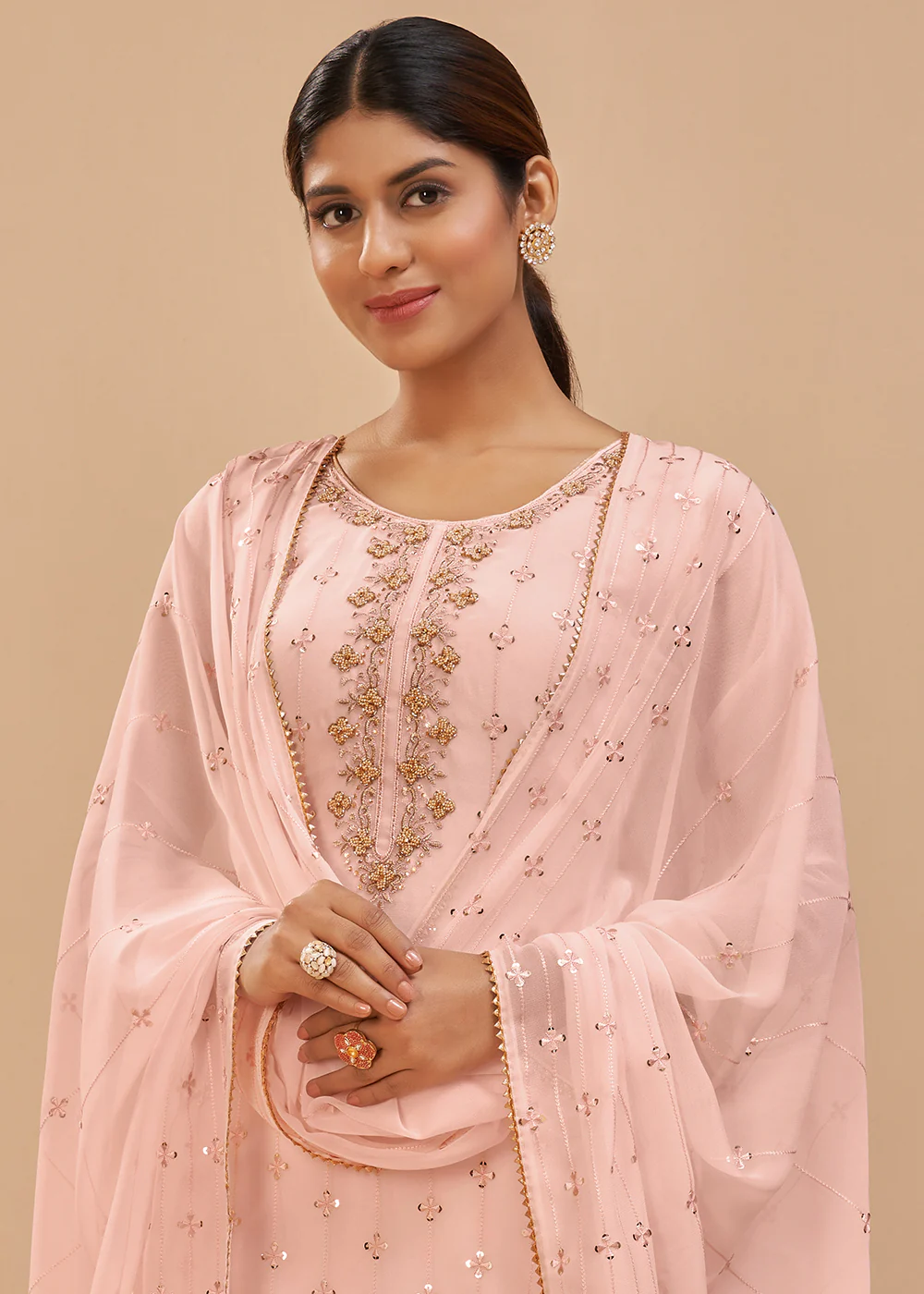 Pretty Peach Beautifully Embroidered Elegant Salwar Kameez - Image 2