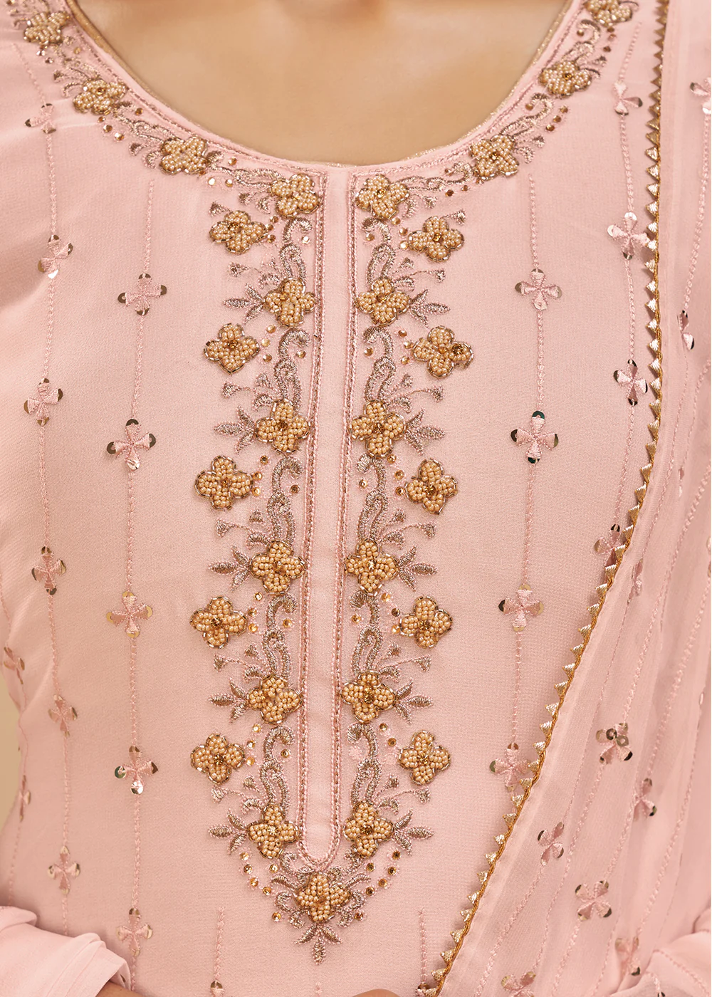 Pretty Peach Beautifully Embroidered Elegant Salwar Kameez - Image 4