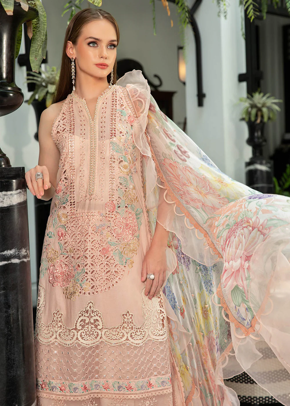 Pretty Peach Embroidered Suit - Maria B Lawn Eid Collection 2023 - EL-23-07 - Image 8