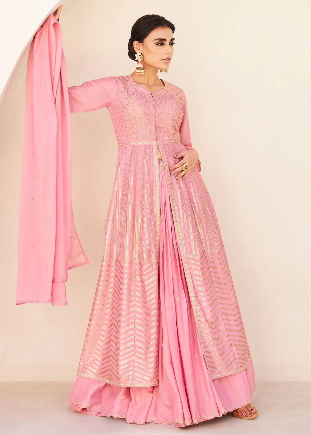 Pretty Pink Embroidered Wedding Party Lehenga Skirt Suit