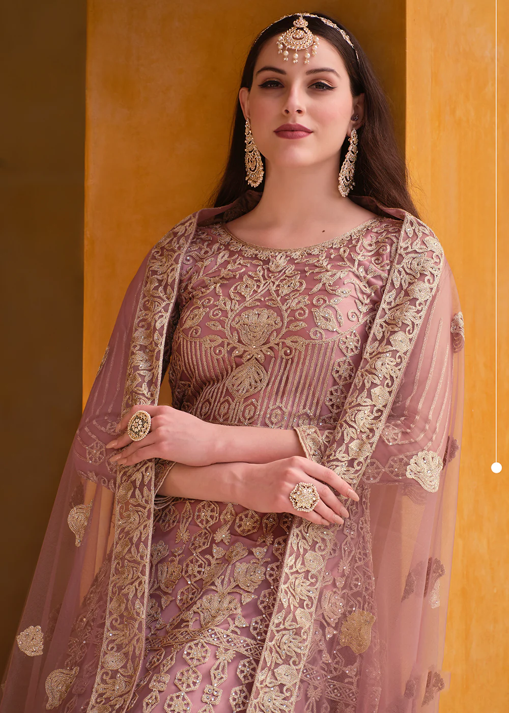 Pretty Pink Pure Butterfly Net Wedding Wear Anarkali Suit - Image 4