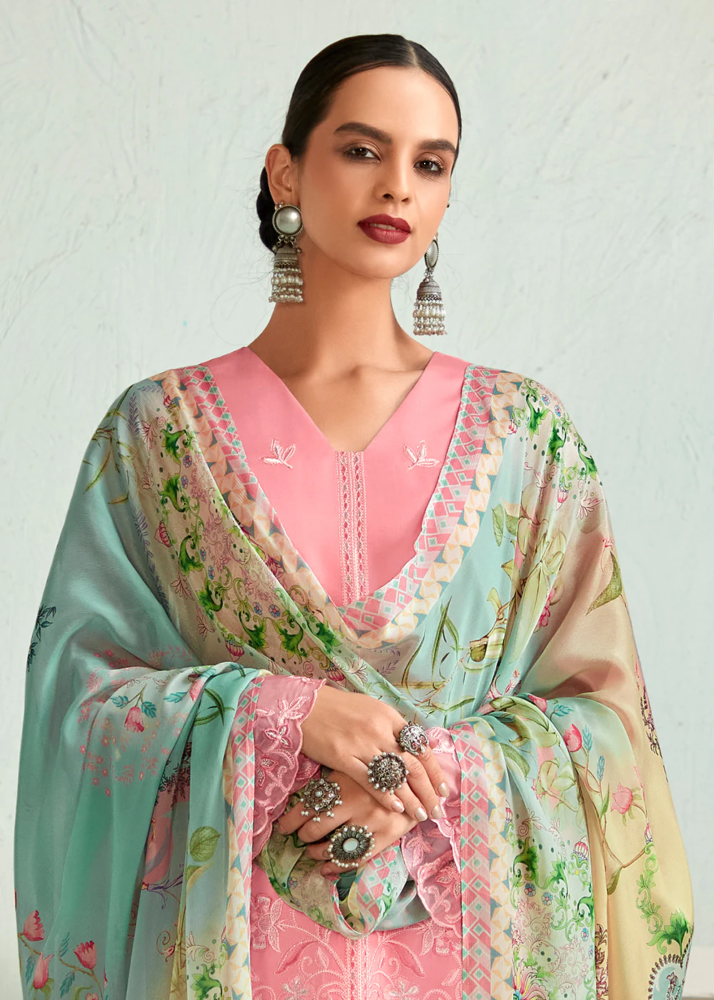 Pretty Pink Pure Muslin Resham Embroidered Salwar Suit - Image 2