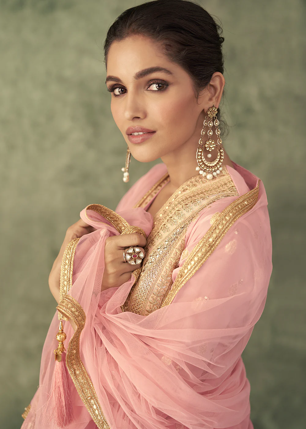 Pretty Pink Viscose Silk Embroidered Wedding Anarkali Gown - Image 2