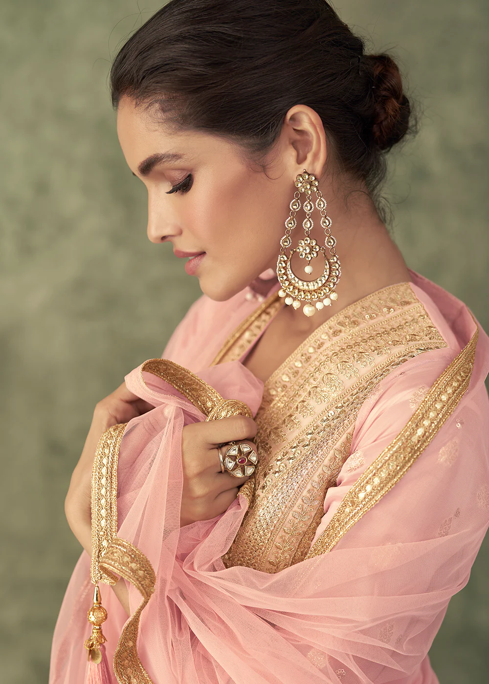 Pretty Pink Viscose Silk Embroidered Wedding Anarkali Gown - Image 4