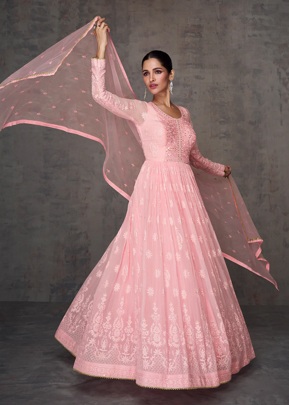 Pretty Pink Wedding Wear Embroidered Long Anarkali Suit - Image 3
