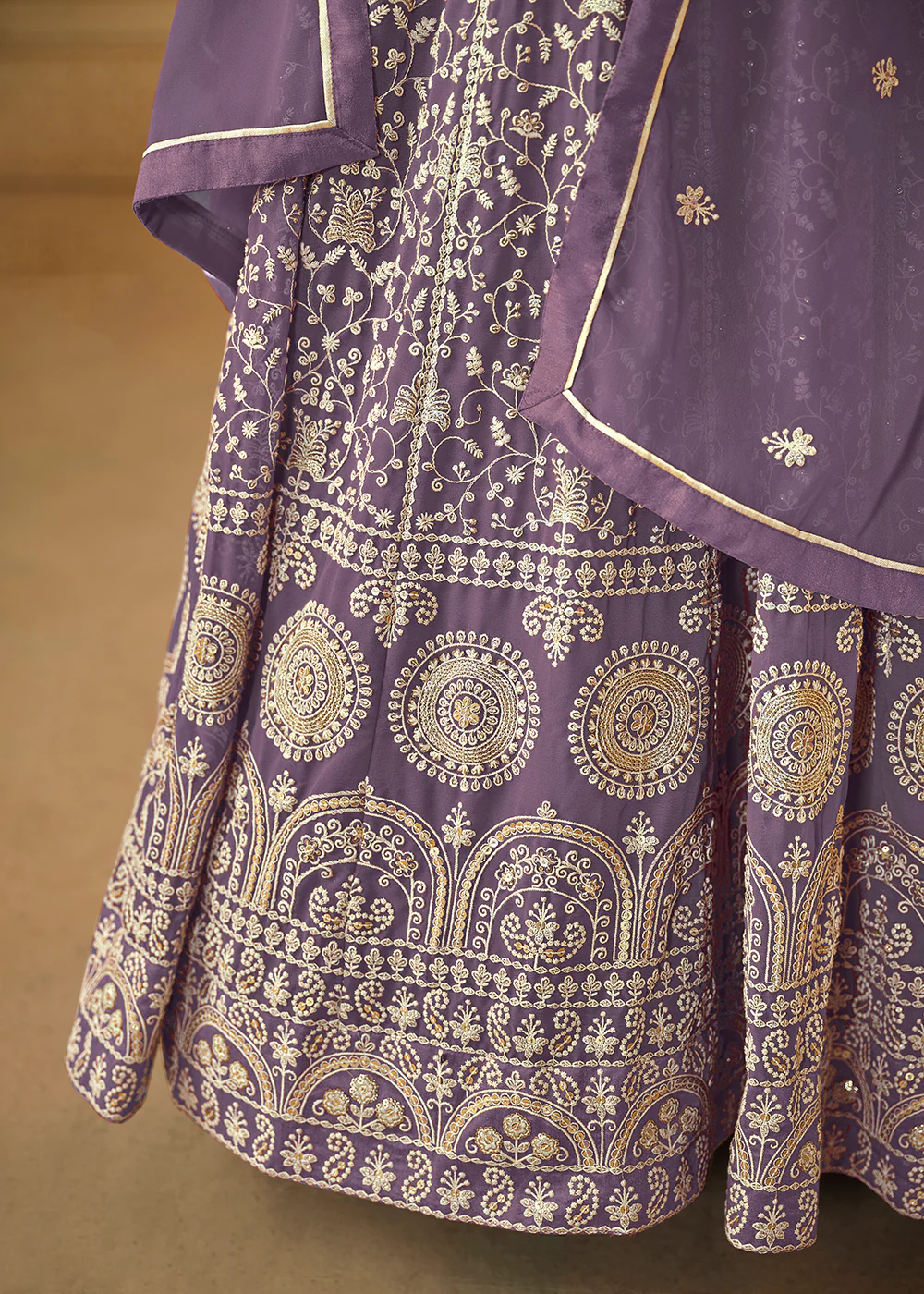 Pretty Purple Thread & Sequins Georgette Anarkali Suit - Image 4