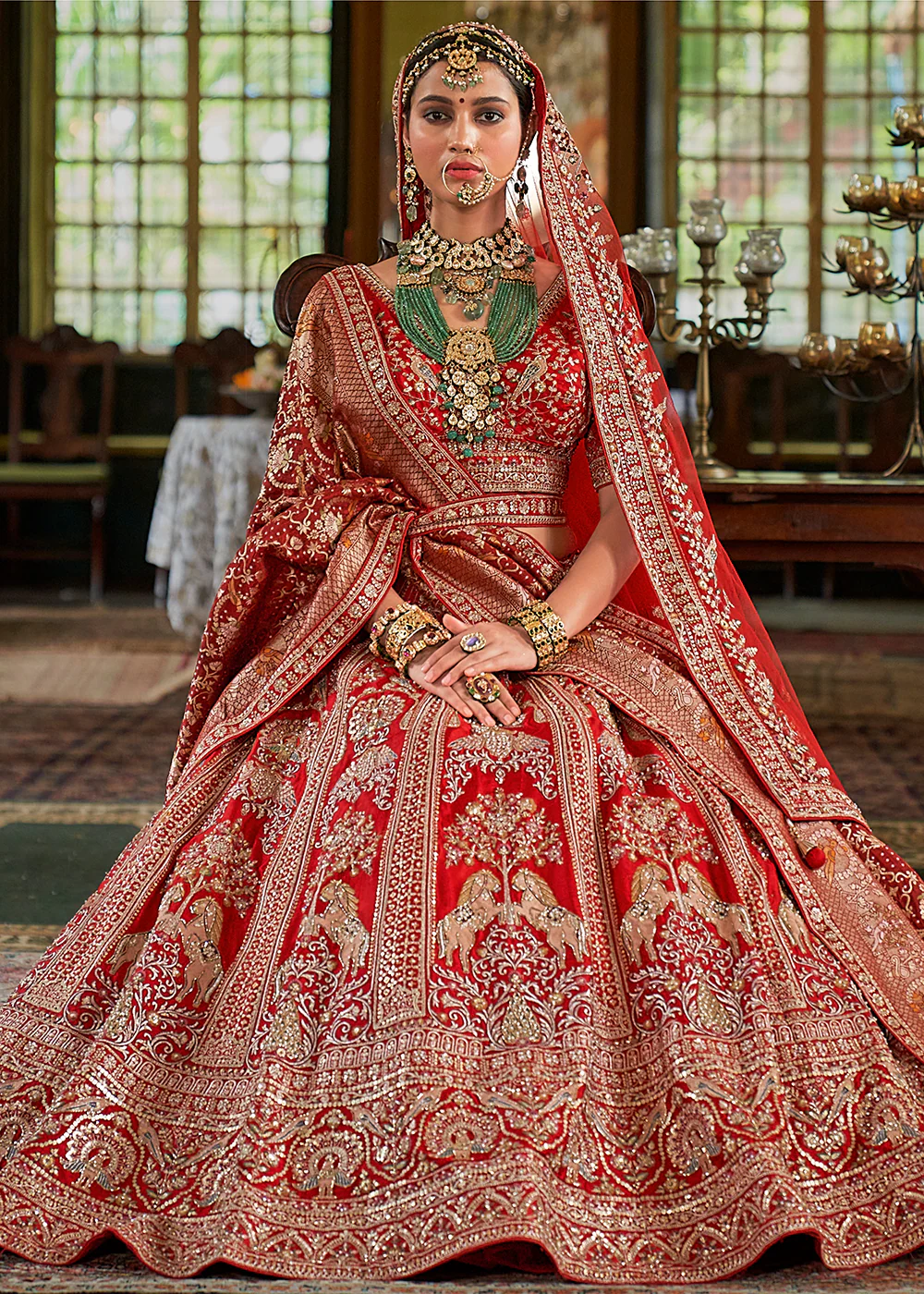 Pretty Red Bridal Tone Silk Designer Lehenga Choli - Image 3