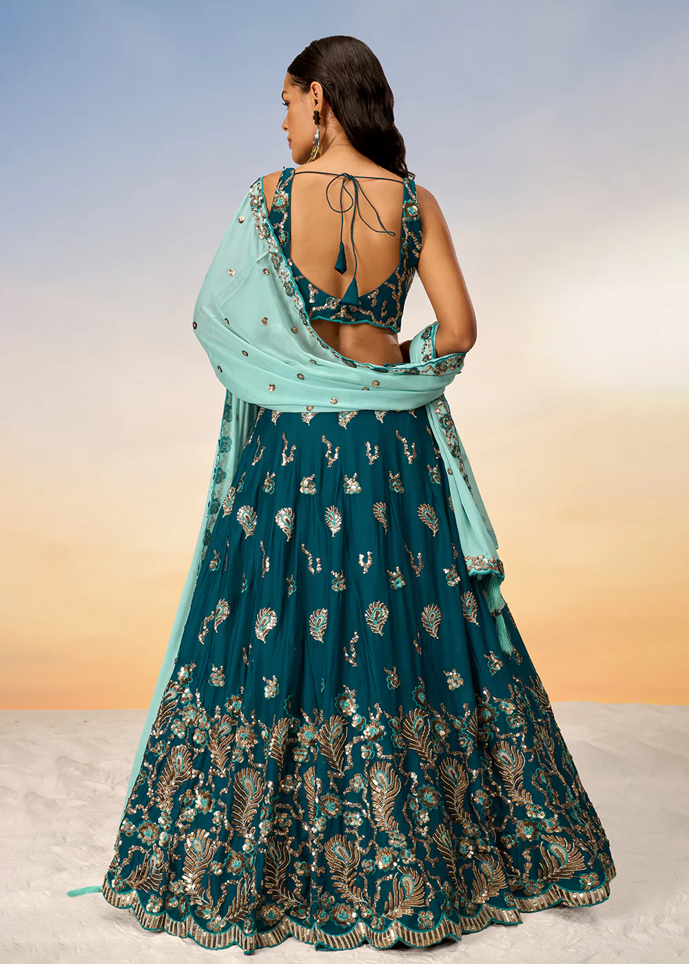 Pretty Teal Sequins Embroidered Designer Lehenga Choli - Image 3