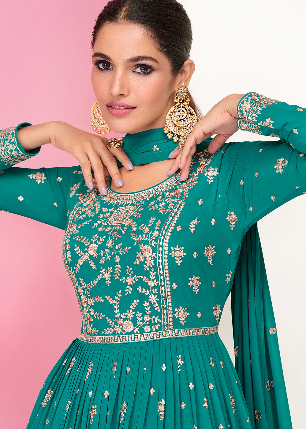 Pretty Turquoise Sharara Top Style Lehenga Anarkali - Image 2