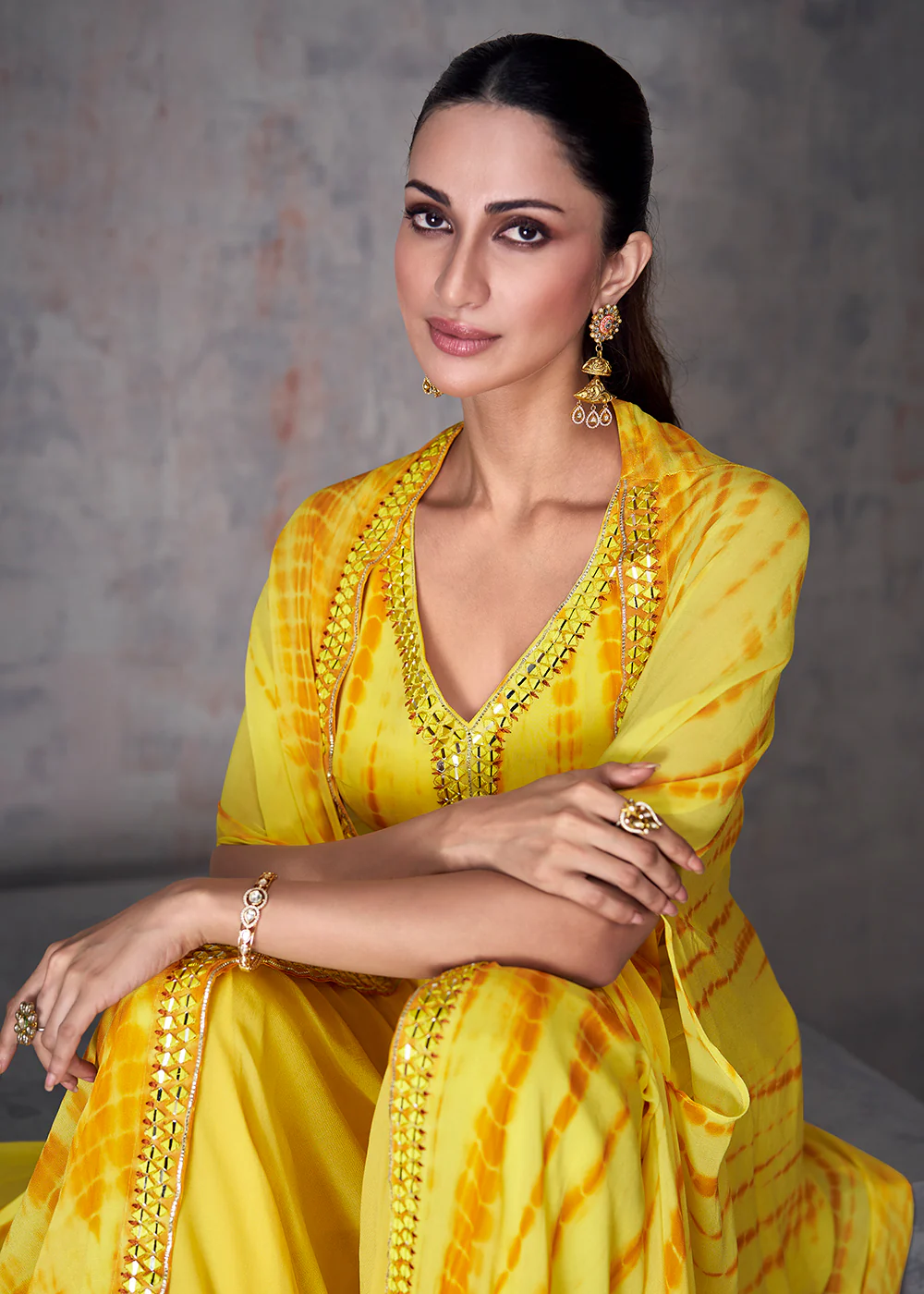 Pretty Yellow Indo Western Style Party Wear Palazzo Suit - Image 2