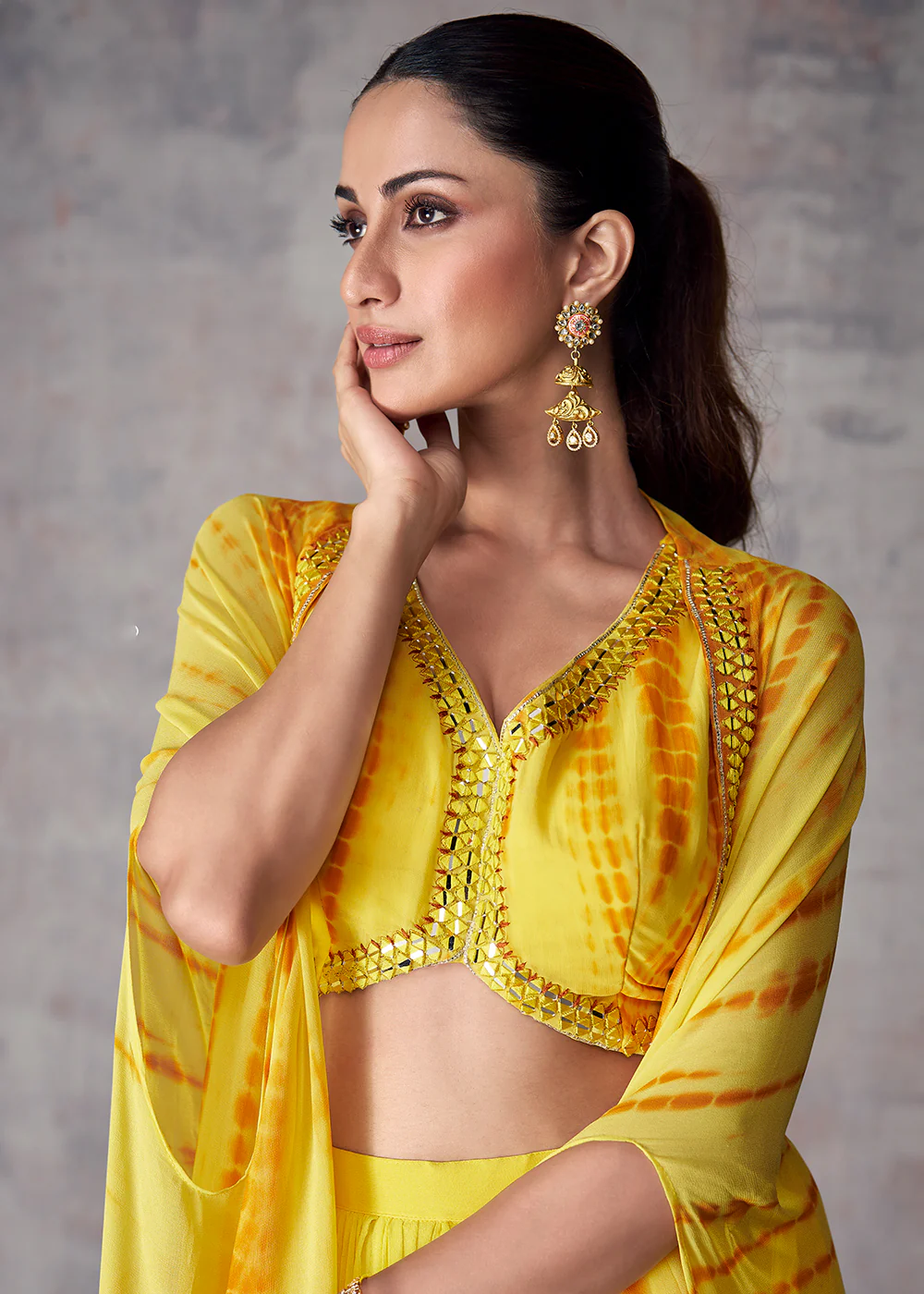Pretty Yellow Indo Western Style Party Wear Palazzo Suit - Image 4