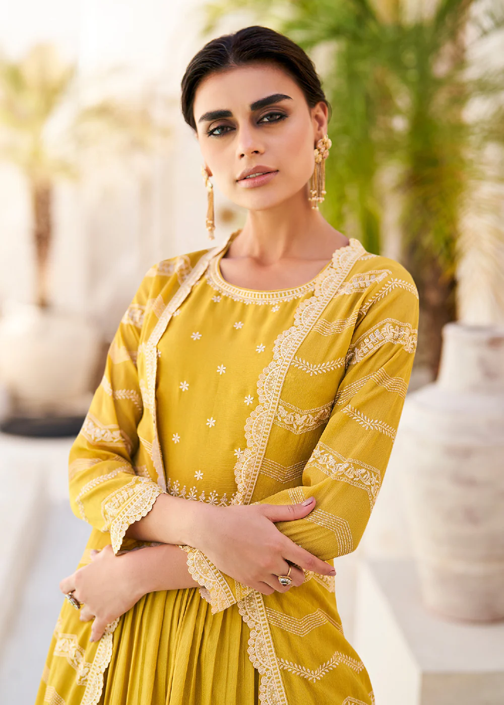 Pretty Yellow Koti Style Wedding Party Anarkali Gown - Image 2